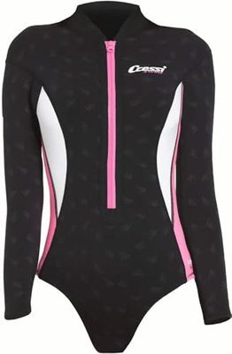 Cressi Termico Long Sleeve Lady Swimsuit 2 mm, Costume Monopezzo Maniche Lunghe in Neoprene High Stretch Donna, Nero/Rosa/Bianco, L