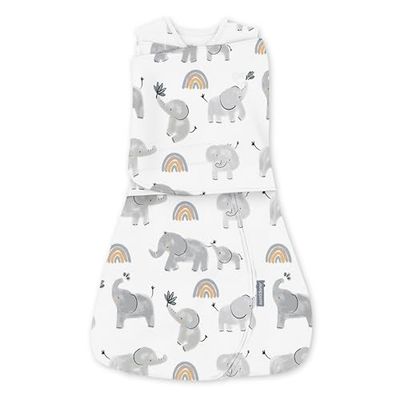 SwaddleMe by Ingenuity, Manta convertible Arms Free, para edades entre 0 y 3 meses, entre 6,35 y 8,15 kilos, 1 unidad, 0.5 TOG - Elefante feliz