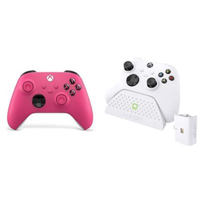 Xbox Wireless Controller – Deep Pink Series X|S, One, and Windows Devices+Venom Charging Dock with Rechargeable Battery Pack - White Series X & S One