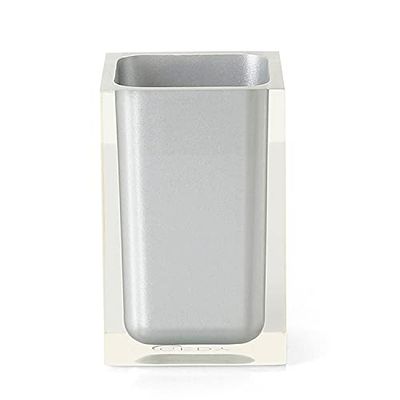 Gedy Plata Auckland Baño, Medidas y Peso: 11 x 7,2 x 7,2 cm & 0,29 kg, Portacepillos de Resina Transparente, diseño de I+D, Hecho a Mano, 2 años de garantía, único