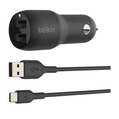 Belkin Boost Charge USB-Kfz-Ladegerät, 24 W, mit 2 Anschlüssen und USB-A/USB-C-Kabel (Ladegerät für Geräte wie iPad Pro, Pixel und Nintendo Switch sowie andere Geräte, etwa von Samsung)