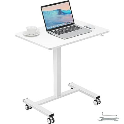 VEVOR Portable Rolling Laptop Table Computer Cart for Home Office School, 40LBS Loading, 27.1 x 18.9 inch, PB (Particle Board), White