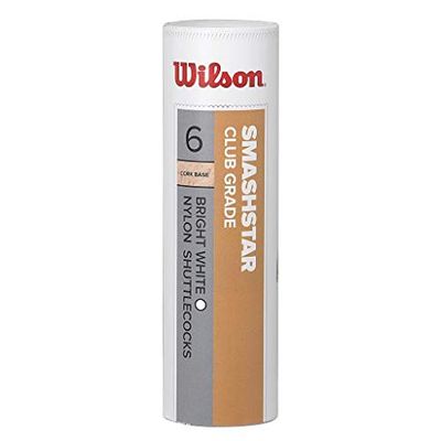 Wilson Smashstar Volani da Badminton, Confezione da 6, velocità 78, Plastica/Sughero Naturale, WRT6050WH78, Bianco