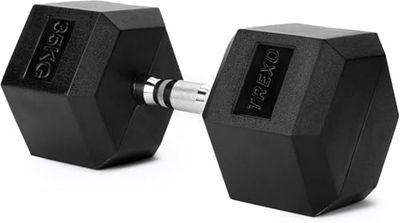 TREXO Mancuerna de 35 kg Hexagonal Duradera de Hierro Fundido con Revestimiento de Goma para Entrenamiento de Fuerza en Casa con Mango Ergonómico Mancuerna Estable y Versátil Hex