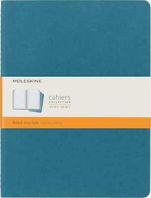 Moleskine Cahier Journal, Set 3 Notebooks Met Gelijnde Pagina'S, Kartonnen Omslag Met Zichtbare Katoenen Stiching, Kleur Brisk Blauw, Extra Large 19 X 25 Cm, 120 Pagina'S