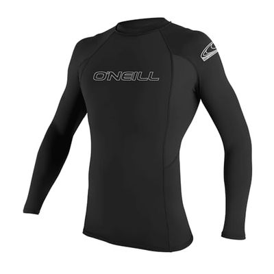 ONEILL WETSUITS Basic Skins L/S Crew Rash Guard Shirt, Hombre, Negro, Extra-Small