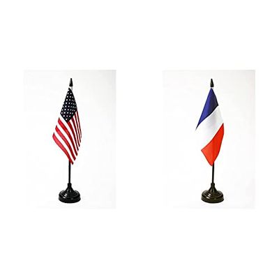 AZ FLAG Drapeau de Table Etats-Unis 15x10cm - Petit Drapeaux DE Bureau américain - USA 10 x 15 cm & Drapeau de Table France 15x10cm - Petit Drapeaux DE Bureau français 10 x 15 cm