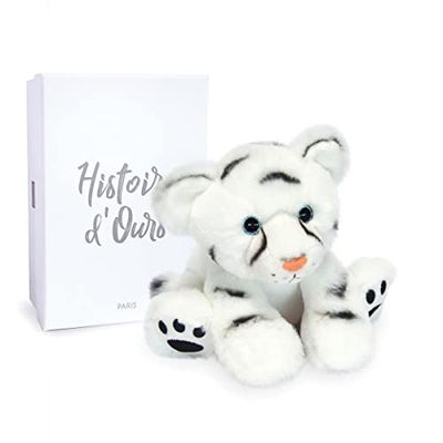 HISTOIRE D'OURS - Petite Peluche Bébé Tigre Blanc - 18 cm - Collection Terre Sauvage - Boite Cadeau - Peluche Douce & Réaliste pour Câlins Enfants - Idée Cadeau Anniversaire ou Naissance - HO3053