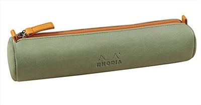 Clairefontaine ES RHODIA 319005C Estuche redondo de 21,5 x 5,5 cm, Costuras naranjas auténticas, Interior jersey marfil, Piel sintética, Almacenamiento bolígrafos, lápices, marcadores, suministros pequeños