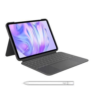 Logitech Combo Touch iPad Pro 11-inch (M4) Keyboard Case Crayon Digital Pencil (2018 and later), QWERTY UK English Layout - Grey