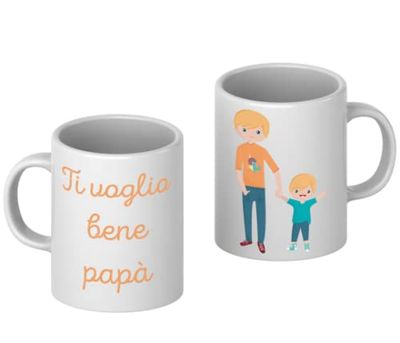 Tazza mug personalizzata con disegni di papà e figlio e frase personalizzata idea regalo festa del papà
