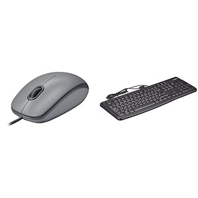 Logitech M110 Wired USB Mouse, Silent Buttons, Comfortable Full-Size Use Design- Grey & K120 Wired Business Keyboard for Windows or Linux, USB Plug-and-Play, Full-Size, Black