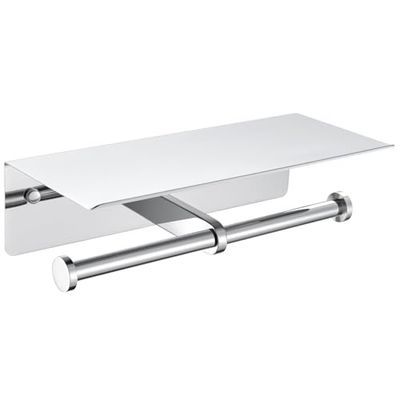 APLusee Soporte Doble para Papel higiénico con Estante Cromado Pulido, Acero Inoxidable SUS304, Soporte contemporáneo para Rollo de Papel higiénico para teléfono Celular