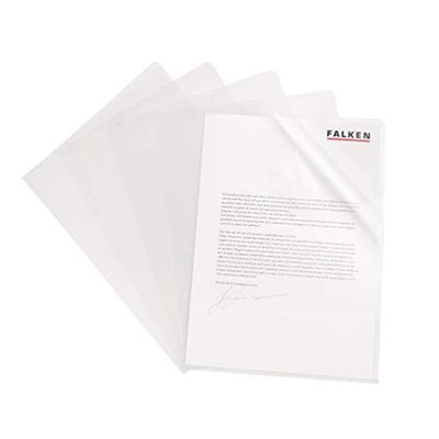 Original Falken 100 pack Economy PP plastic file covers. For DIN A4 transparent grained colourless plastic cover open at top and sides transparent cover for office and mobile organisation.