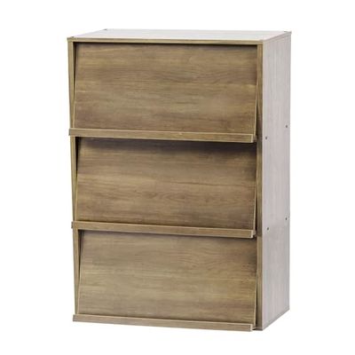Iris Ohyama, Opbergkast met 3 vouwdeuren / Houten kast / Kantelbaar / Opbergkast, In hoogte verstelbare plank 3,2 cm, woonkamer, keuken - Flap Rack - CHR-3 - AsBruin