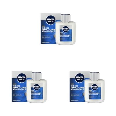 NIVEA MEN Hyaluron Bálsamo After Shave Antiedad con Ácido Hialurónico (1 x 100 ml), bálsamo hidratante para calmar la piel tras el afeitado, bálsamo facial refrescante (Paquete de 3)