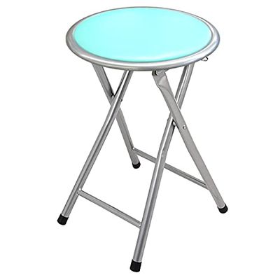 DRW Taburete Plegable de Metal y Asiento de PVC Acolchado con Cierre de Seguridad en Verde 30x45cm