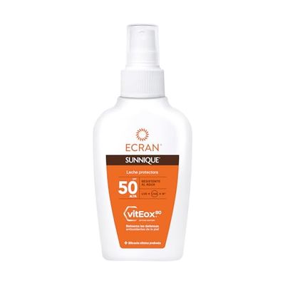 Ecran Sunnique - Spray Protector FPS 50 Formato Viaje, Protección UVB + UVA e IR-A, Refuerza las Defensas, Hidratación 24 h, Fórmula con VitEox 80, Resistente al Agua, para Toda la Familia - 100 ml