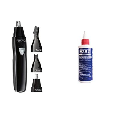 Wahl Nose Hair Trimmer, Ear Hair Trimmer, Eyebrow Trimmer, 3-in-1 Personal Trimmer, Rechargeable, Washable Heads, Painless Hair Removal & Clipper Oil, Blade Oil for Hair Clippers, 250 ml
