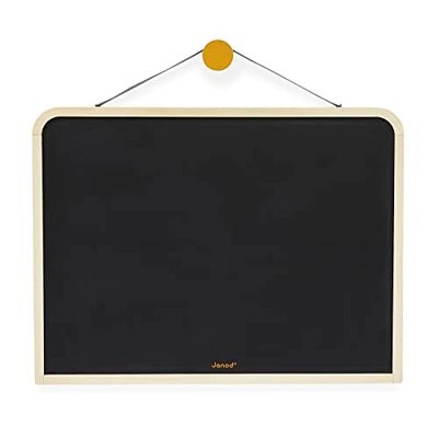 Janod Grande Lavagna Magnetica a Parete Fronte/Retro-Scrivere e disegnare-con 3 gessi + 1 Spazzola-Giocattolo in Legno FSC-da 3 Anni, J09635, Colore Nero