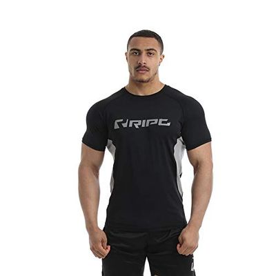 RIPT Performance Mens Workout Training Moisture Wicking Tee Contrast Quick Drying Gym T-Shirt, S