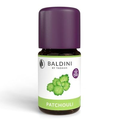 Baldini Olio di patchouli biologico 5 ml – 100% puro olio essenziale naturale – qualità alimentare – vegano – per alimenti, bevande e diffusore di aromi – dall'India