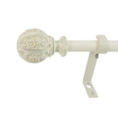 Decopolitan Leaf Ball Conjunto de barras de cortina, marfim envelhecido, 48-86"