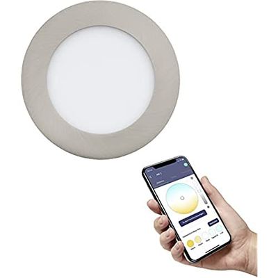 EGLO connect.z Smart Home LED badkamer inbouwspot Fueva-Z, Ø 120 mm, ZigBee, app en spraakbesturing, lichtkleur instelbaar, dimbaar, metalen nikkel mat, IP44