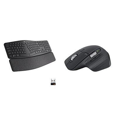 Logitech ERGO K860 Wireless Split Keyboard - Tastiera Ergonomica Wireless, Poggiapolsi, Connettività Bluetooth e USB, Grigio & MX Master 3S - Mouse Wireless ad Alte Prestazioni, Grigio scuro