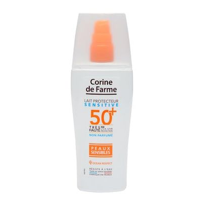 Corine de Farme - Lozione protettiva SPF50+ Sensitive - High Sun Protection for Face and Body - Monoï de Tahiti - Ipoallergenico - Sensitive Skin - 150 ml - Made in France