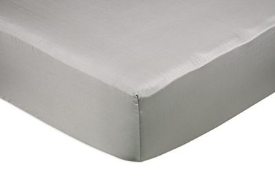 Amazon Basics - Sábana bajera ajustable (algodón satén 400 hilos, antiarrugas) Gris - 90 x 200 x 30 cm