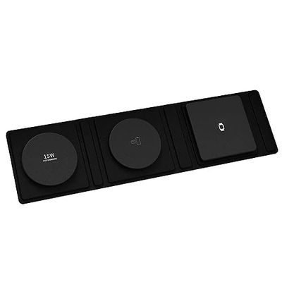 DAM Bärbar vikbar laddningsdocka. Magsafe 15W + Qi 5W + SmartWatch 3W. Färg: Svart