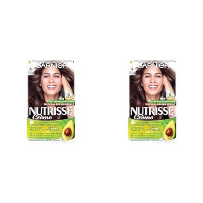 Garnier Nutrisse Permanent Hair Dye, Natural-looking, hair colour result, For All Hair Types, 4 Dark Brown (Pack of 2)