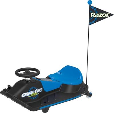 Razor Crazy Cart Shift - Kart Électrique pour Enfants 6+ avec Direction 360°, 13km/h Max, Réglage Basse Vitesse et Autonomie 40 Minutes, Batterie 12V 5Ah - Noir & Bleu