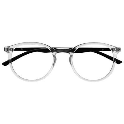 OPULIZE Met Reading Glasses Slim Round Frame Scratch Resistant Spring Hinges Transparent Black Arm Mens Womens R60-C +3.50