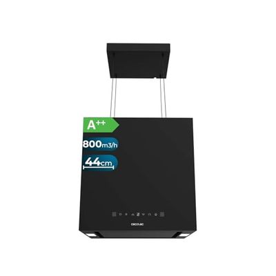 Cecotec Campana Extractora 44Cm En Isla Cuadrada Bolero Flux Cct 448000 Black A++. Acabado En Negro, Succión 800M3/H, Motor 210W, 3 Potencias, Filtro Carbono