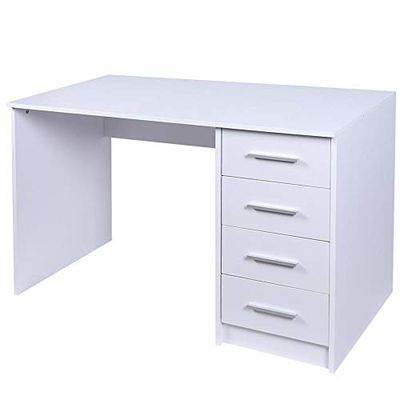 BAKAJI Bureau met commode met 4 laden, werktafel, deur, pc, van hout, MDF, meubels, kantoor, modern design, afmetingen 110 x 56 x 73 cm (wit)