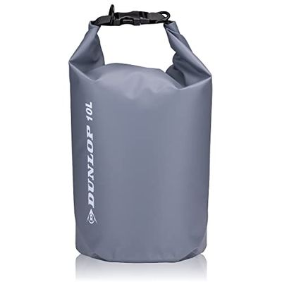 Dunlop Sac Étanche - 10 Liter - Dry Bag - PVC Durable - Sac Étanche à la Poussière et à l'eau - Bandoulière Réglable Incluse - Unisexe - Gris