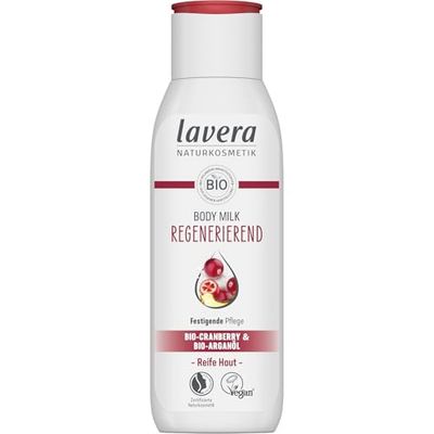 lavera Body Milk Regenerating - Body Lotion with Organic Cranberry & Organic Argan Oil - Vegan - Firming Care for Mature Skin - PETA Certified - Biodegradable - Natural Cosmetics (1 x 200 ml)