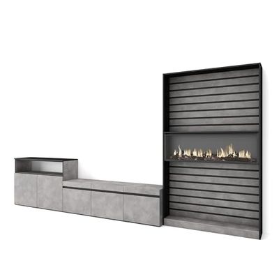 Skraut Home | Meubels voor woonkamer | TV-Meubel, Lowboard | 360x186x35cm | Voor tv's tot 65" | Elektrische haard | Moderne stijl | Cement