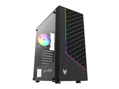 Oversteel - Iridium Case per PC da gioco compatibile con schede ATX, Micro ATX e ITX, ventola A-RGB da 120 mm, frontale a rete, 2 filtri antipolvere, vetro laterale temperato, USB 3.0, colore nero
