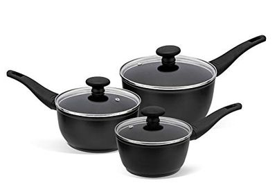 Prestige – Thermo Smart – Juego de cacerolas antiadherentes con tapas – 3 piezas – Inducción, Gas y Cocinas Eléctricas – 16, 18 y 20cm