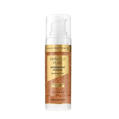 Max Factor Miracle Pure Hydratint Essence foundation, 6 medeldjup, upp till 24 timmars hydratisering, 71% vattenbaserad formel, naturlig täckning, vegansk formel