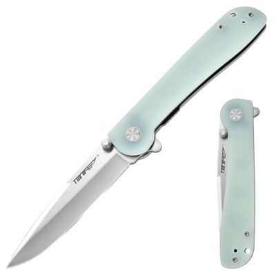 TONIFE Guiding Star Navaja Plegable con Clip de Bolsillo, Antideslizante EDC Cuchillo de Una Mano, Hoja 8Cr14MoV y Mango G10 para Cuchillo de Camping al Aire Libre (Cian Transparente + Satén)