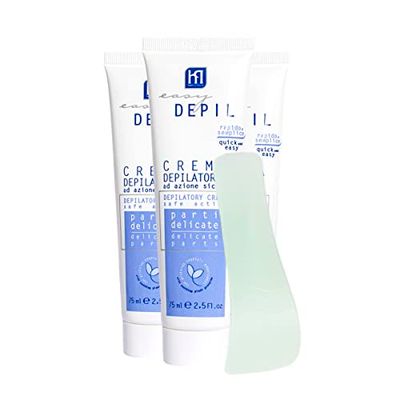 Easy Depil KIT 3 PEZZI CREMA DEPILATORIA PARTI DELICATE da 75 ml. Depilazione Parti Intime, Ascelle, Inguine. Rapida, efficace, sicura. Pelle liscia. Con Proteine Vegetali Addolcenti.