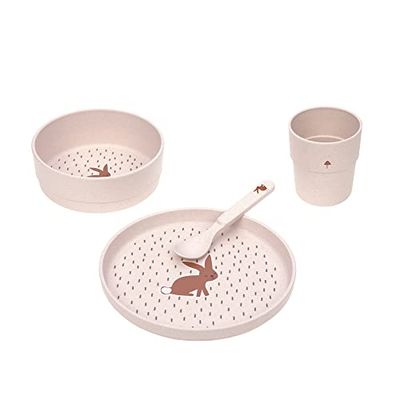 LÄSSIG Set di stoviglie per bambini, piatto ciotola tazza cucchiaio, senza BPA/Dish Set PP/Cellulose Little Forest Rabbit