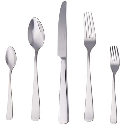 Amazon Basics Conjunto de talheres de aço inoxidável de 20 unidades com borda quadrada, serviço para 4, prateado