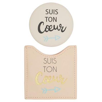 DRAEGER Paris | Miroir de Poche suis Ton Coeur avec étui Couleur crème | Miroir Rond Maquillage à emmener Partout | Idéal Maison et Voyages | Etui 8 x 8,5 cm | Idée Cadeau Anniversaire, Noël, fête