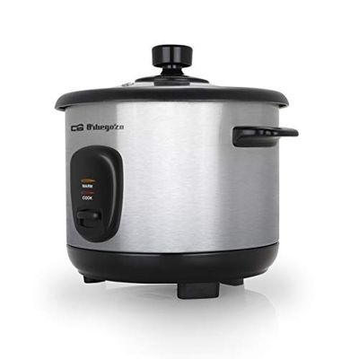 Orbegozo CO 3025, Cuociriso, 400 W, capacità 1 litro, protezione contro il funzionamento a secco, funzione mantenimento in caldo, pentola in alluminio antiaderente rimovibile, colore argento