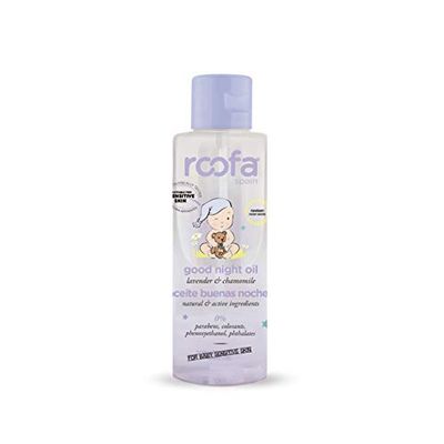 Aceite Buenas Noches para Bebés 100ml - Roofa Spain - Hidratante y Relajante con Almendras Dulces, Lavanda y Camomila